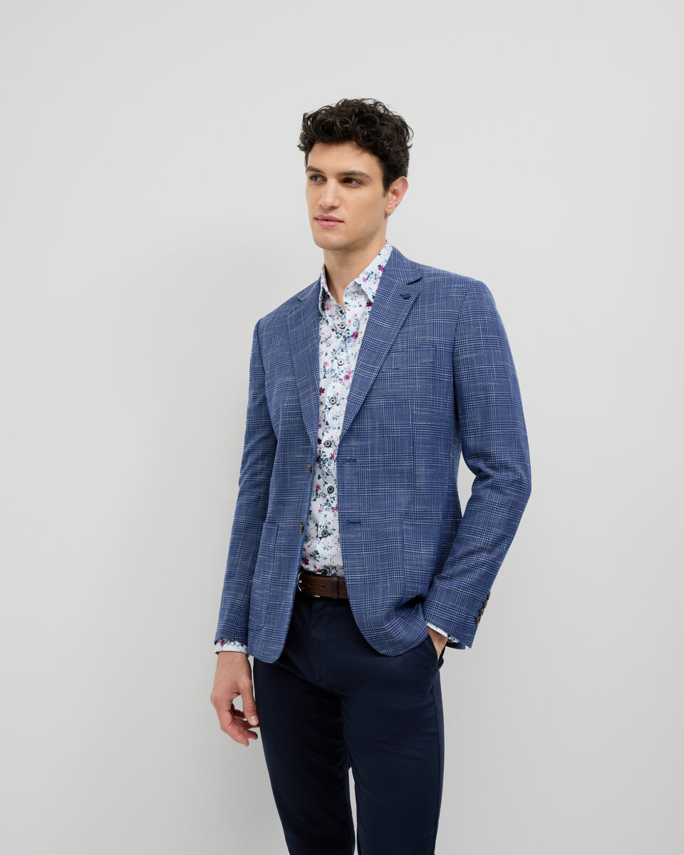 Prince of Wales Check Blazer, Navy, hi-res